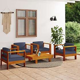 vidaXL Loungegrupp för trädgården 5 delar mörkgråa dynor massivt trä