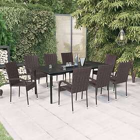 vidaXL Hage Spisegruppe 9 Deler Brun og Svart