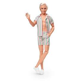 Barbie The Movie Ken Doll Wearing Pastel Striped Beach Matching Set HPJ97