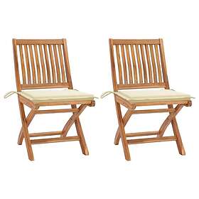 vidaXL Trädgårdsstolar 2 st med gräddvita dynor massivt teakträ 3062435