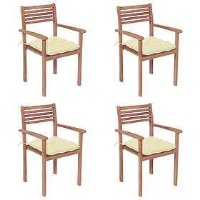 vidaXL Trädgårdsstolar med gräddvita dynor 4 st massiv teak 3062306