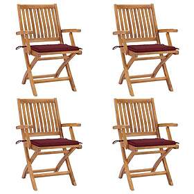 vidaXL Hopfällbara trädgårdsstolar med dynor 4 st massiv teak 3072732