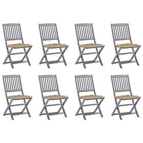 vidaXL Hopfällbara trädgårdsstolar 8 st med dynor massivt akaciaträ 3078308