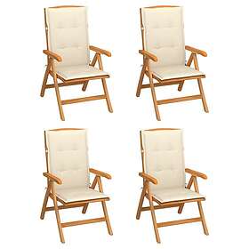 vidaXL Justerbara trädgårdsstolar med dyna 4 st massiv teak 3072632