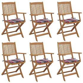 vidaXL Hopfällbara trädgårdsstolar med dynor 6 st massivt akaciaträ 3065474