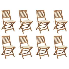 vidaXL Hopfällbara trädgårdsstolar med dynor 8 st massivt akaciaträ 3075115