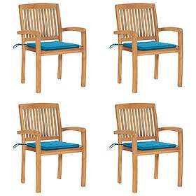 vidaXL Stapelbara trädgårdsstolar med dynor 4 st massiv teak 3073214