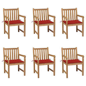 vidaXL Trädgårdsstolar 6 st med röda dynor massiv teak 3073037
