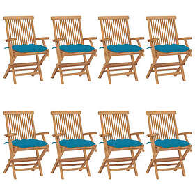 vidaXL Chaises de jardin avec coussins bleu clair 8 pcs Teck massif 3072908