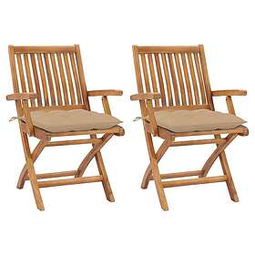 vidaXL Trädgårdsstolar 2 st med beige dynor massiv teak 3062424