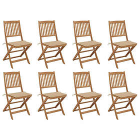vidaXL Hopfällbara trädgårdsstolar med dynor 8 st massivt akaciaträ 3075116