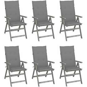 vidaXL Justerbara trädgårdsstolar med dynor 6 st massivt akaciaträ 3065318