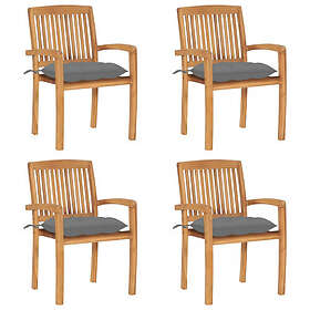 vidaXL Stapelbara trädgårdsstolar med dynor 4 st massiv teak 3073256