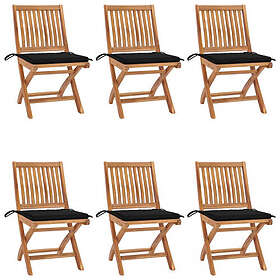 vidaXL Hopfällbara trädgårdsstolar med dynor 6 st massiv teak 3072841