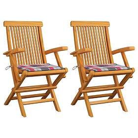 vidaXL Trädgårdsstolar med dynor rött rutmönster 2 st massiv teak 3062500