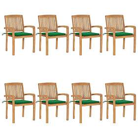 vidaXL Stapelbara trädgårdsstolar med dynor 8 st massiv teak 3073245