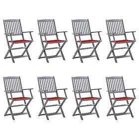 vidaXL Hopfällbara trädgårdsstolar 8 st med dynor massivt akaciaträ 3078268