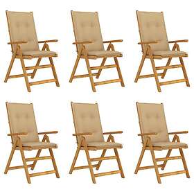 vidaXL Hopfällbara trädgårdsstolar med dynor 6 st massivt akaciaträ 3064137