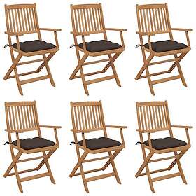 vidaXL Foldbare havestole med hynder Sæt med 6 Massivt Akacietræ 3065484