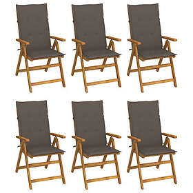 vidaXL Hopfällbara trädgårdsstolar med dynor 6 st massivt akaciaträ 3064127
