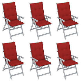 vidaXL Justerbara trädgårdsstolar med dynor 6 st massivt akaciaträ 3065338