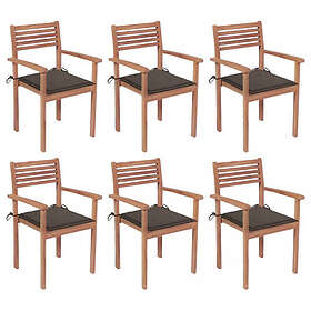 vidaXL Stapelbara trädgårdsstolar med dynor 6 st massiv teak 3072580