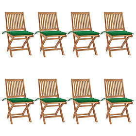 vidaXL Hopfällbara trädgårdsstolar med dynor 8 st massiv teak 3072866