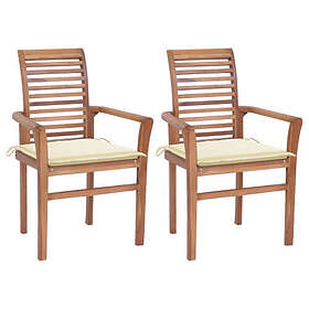 vidaXL Matstolar 2 st med dynor gräddvit massiv teak 3062597