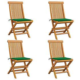 vidaXL Trädgårdsstolar med gröna dynor 4 st massivt teakträ 3062573