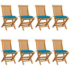vidaXL 3072936 Ensemble de 8 chaises de jardin teck massif coussins bleu clair