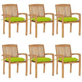 vidaXL Stapelbara trädgårdsstolar med dynor 6 st massiv teak 3073278