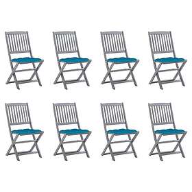 vidaXL Foldbare havestole 8 stk massivt akacietræ med hynder 3078309
