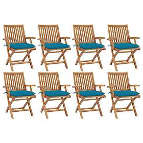 vidaXL Hopfällbara trädgårdsstolar med dynor 8 st massiv teak 3072796