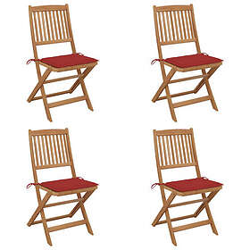 vidaXL Hopfällbara trädgårdsstolar med dynor 4 st massivt akaciaträ 3064677
