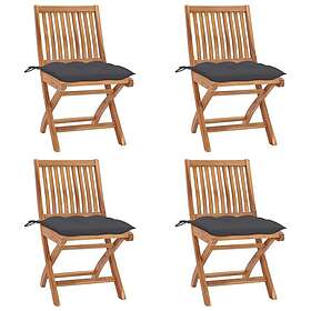 vidaXL Chaises de jardin pliantes avec coussins Set de 4 Teck massif 3072822
