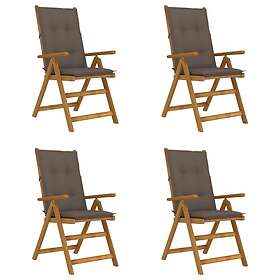 vidaXL Justerbara trädgårdsstolar med dynor 4 st massivt akaciaträ 3065370