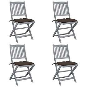 vidaXL 3064586 Sæt med 4 havestole massivt akacietræ med hynder