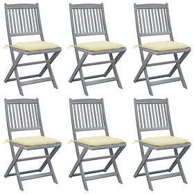 vidaXL Hopfällbara trädgårdsstolar med dynor 6 st massivt akaciaträ 3065451