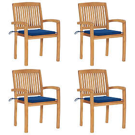 vidaXL Stapelbara trädgårdsstolar med dynor 4 st massiv teak 3073220