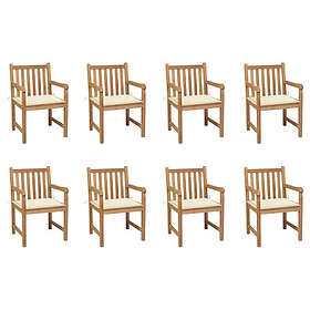 vidaXL Trädgårdsstolar 8 st med gräddvita dynor massiv teak 3073060