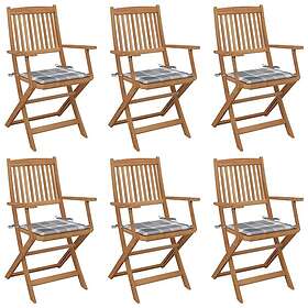 vidaXL Hopfällbara trädgårdsstolar med dynor 6 st 3065475 Massivt akaciaträ