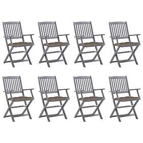 vidaXL Hopfällbara Trädgårdsstolar 8 st Massivt Akaciaträ med Dynor 3078285