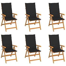 vidaXL 3065567 Sæt af 6 havestole massivt teaktræ med sorte hynder