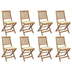 vidaXL Hopfällbara trädgårdsstolar med dynor 8 st massivt akaciaträ 3075130