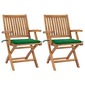 vidaXL Trädgårdsstolar 2 st med gröna dynor massivt teakträ 3062411