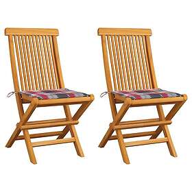 vidaXL Chaises de jardin avec coussins motif à carreaux rouges 2 pcs teck massif