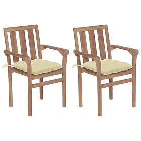vidaXL 3062225 havestole Creme Sæt af 2 Massiv teak