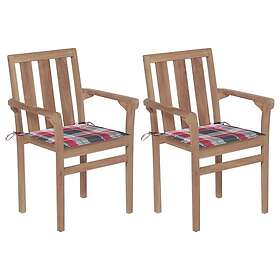 vidaXL 3062221 Chaises de jardin Set de 2 Teck massif Motif à carreaux rouges