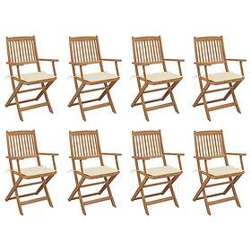 vidaXL 3075087 Sæt med 8 sammenklappelige havestole med hynder massivt akacietræ
