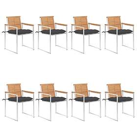 vidaXL Trädgårdsstolar med dynor 8 st massiv teak 3078623